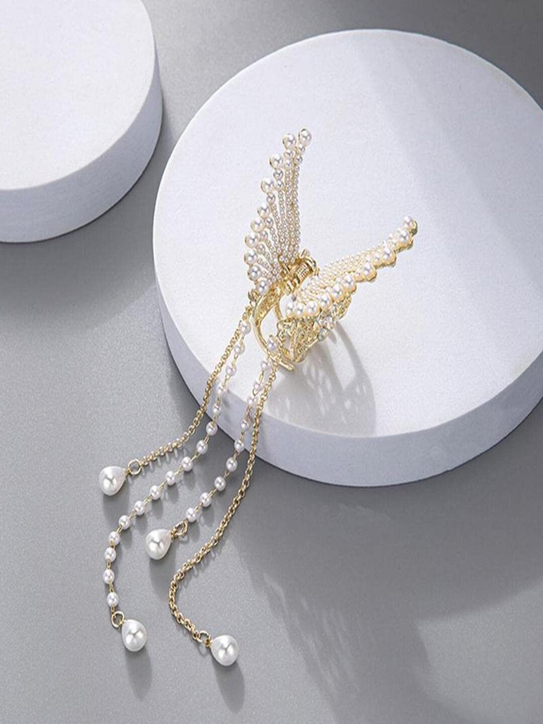 

ANNA CREATIONS Women Embellished Claw Clip, White
