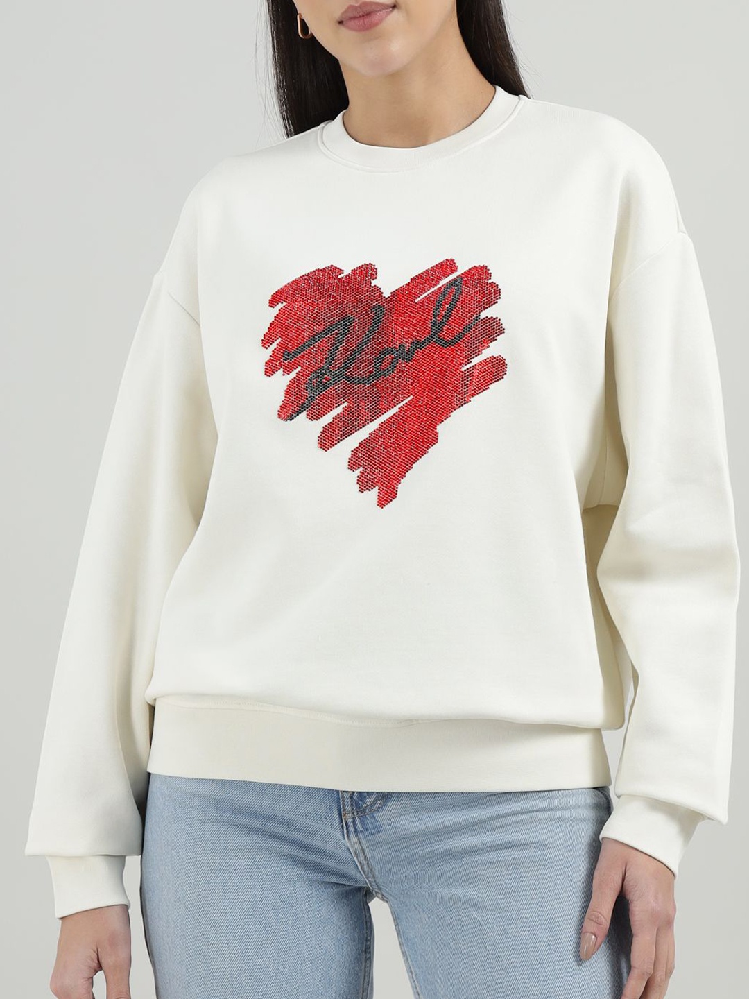 

Karl Lagerfeld Women Printed Sweatshirt, Cream