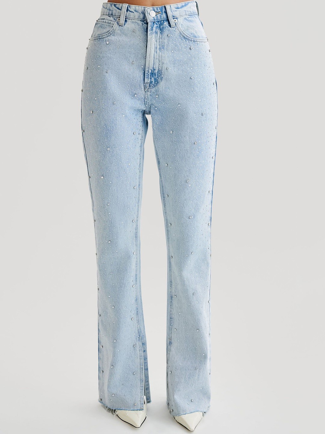 

Wear Your Words Women Rhinestone Embellished Wide Leg Jeans, Blue
