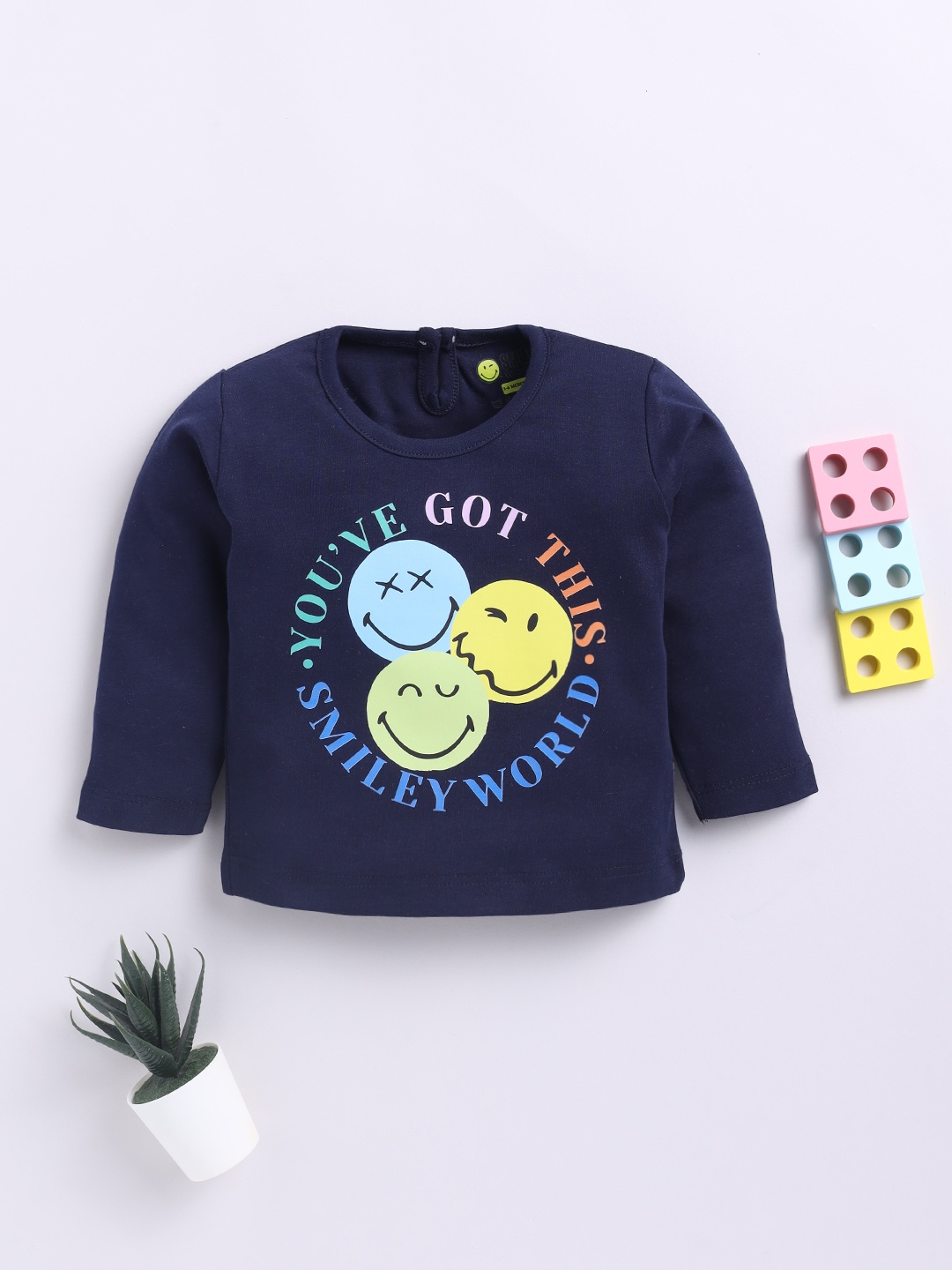 

YK X Tinyo Infant Girls Graphic Printed Cotton Top, Navy blue