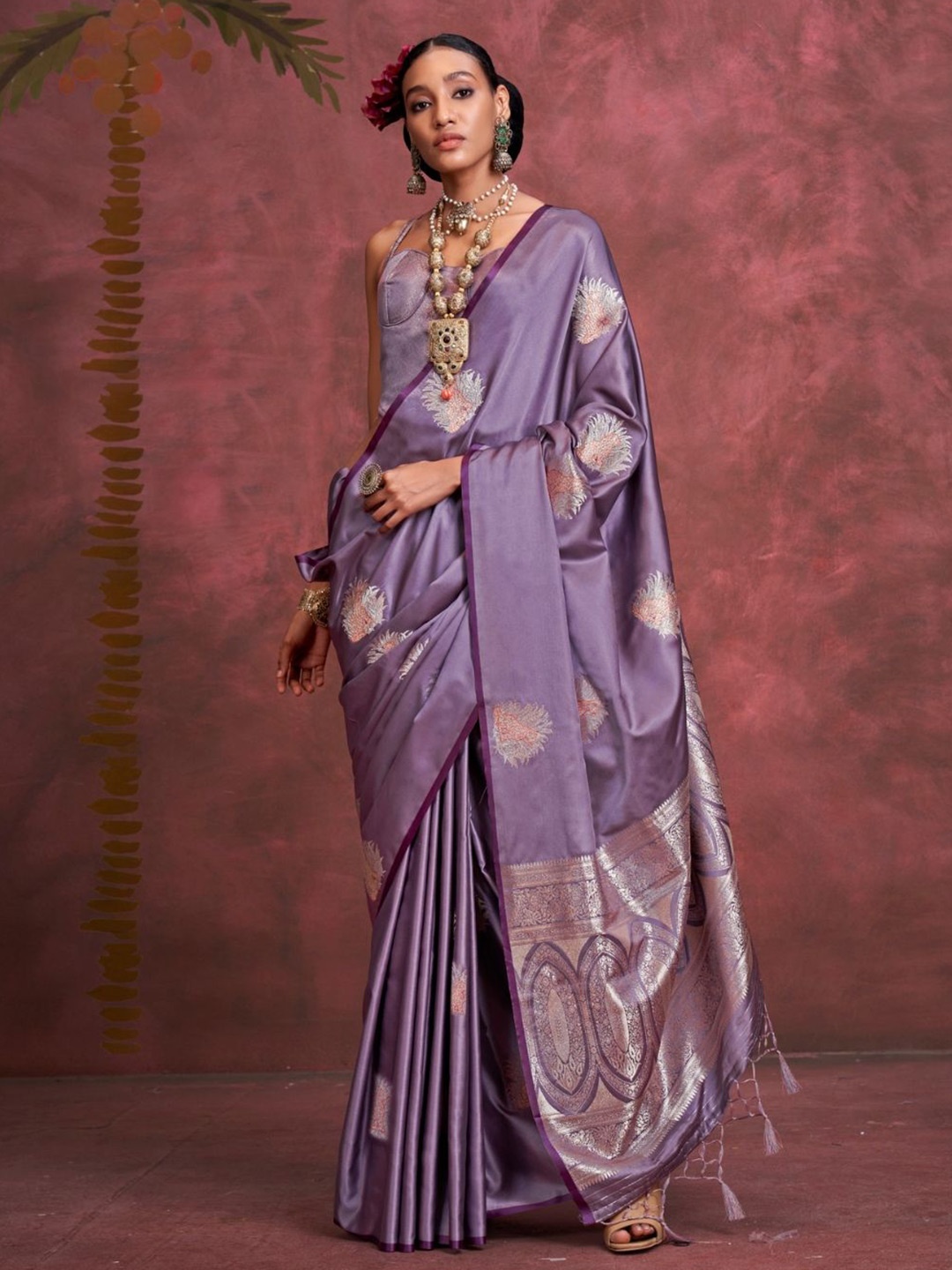 

PEENGAX Woven Design Satin Banarasi Saree, Purple