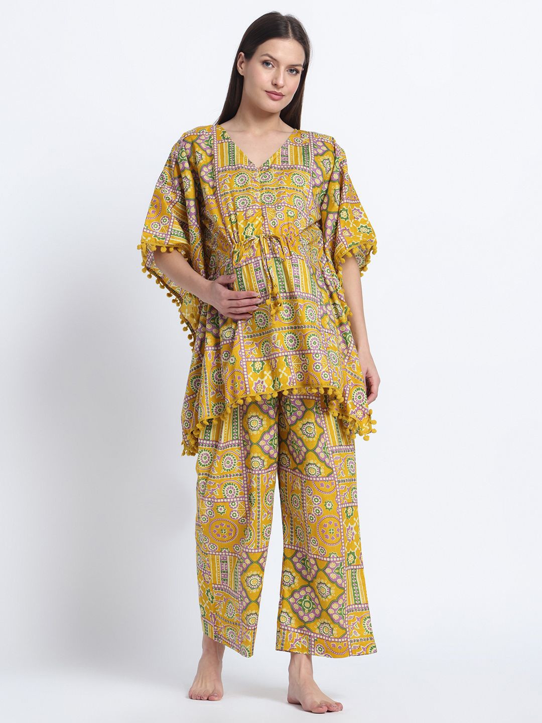 

Aujjessa Women Printed Night suit, Mustard