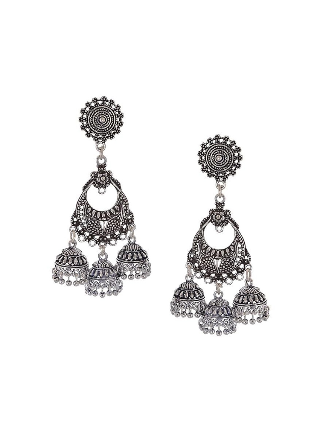 

Kezlin Silver-Plated Dome Shaped Oxidised Jhumkas