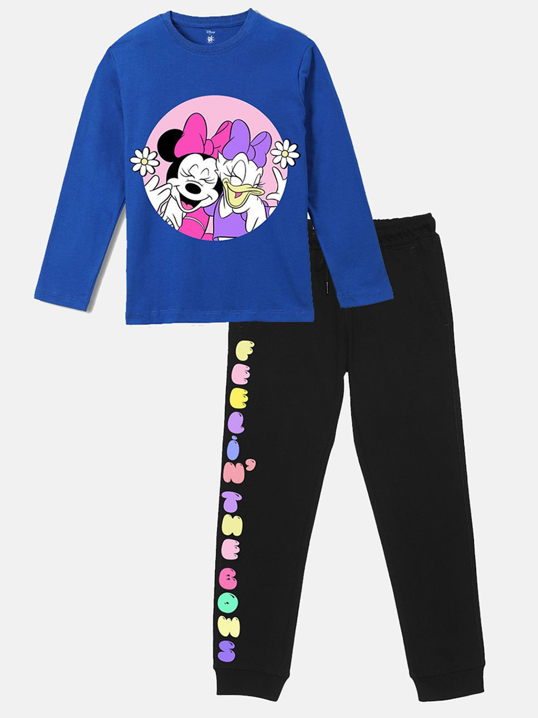 

YK Disney Girls Mickey & Donald Printed Round Neck T-Shirt With Jogger, Blue