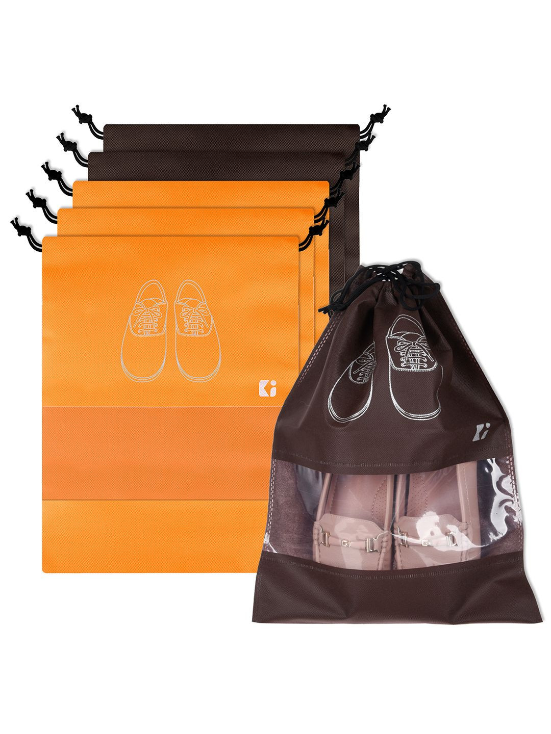 

Kuber Industries Orange-Coloured Pack Of 6 Printed Non-Woven Fabric Shoe Cover Bags