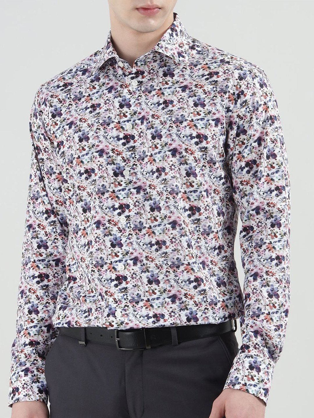 

Eton Men Spread Collar Floral Printed Cotton Formal Shirt, White