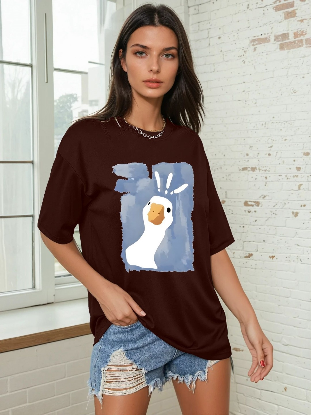 

CORSICA Women Graphic Printed Round Neck Relaxed Fit T-shirt, Brown