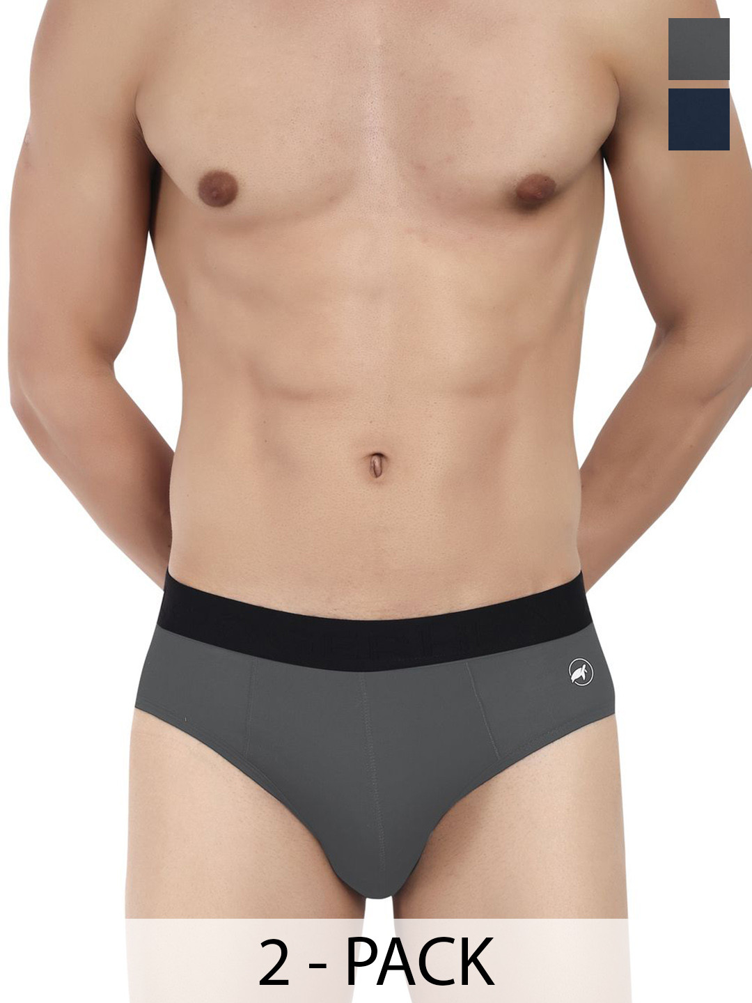 

LOGGERHEAD Pack Of 2 Cotton Mid-Rise Basic Briefs LHMB002-Navy-S.Grey, Blue