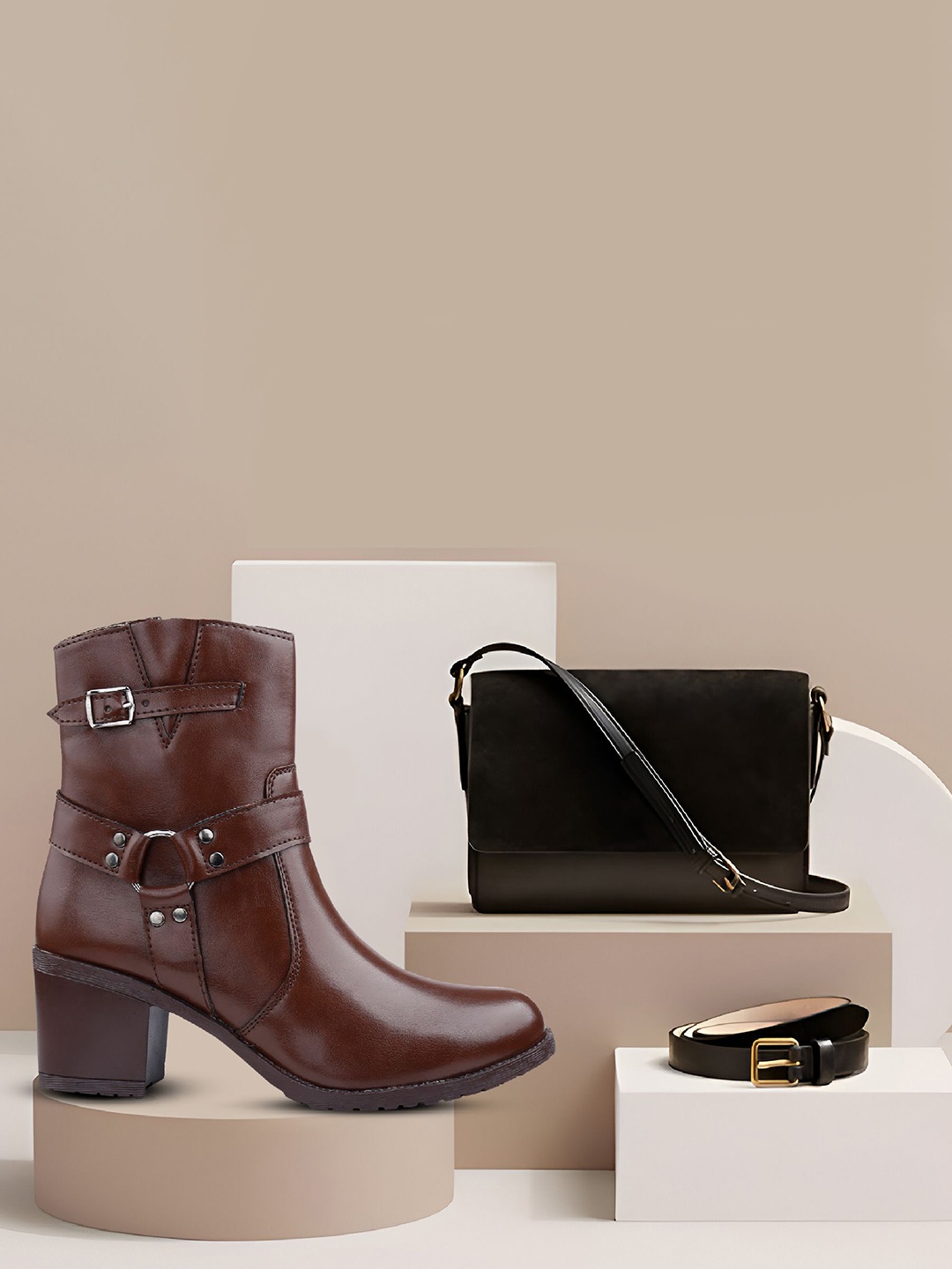 

Bxxy Women Classic High Ankle Zipper Boots with Ring Design, Brown