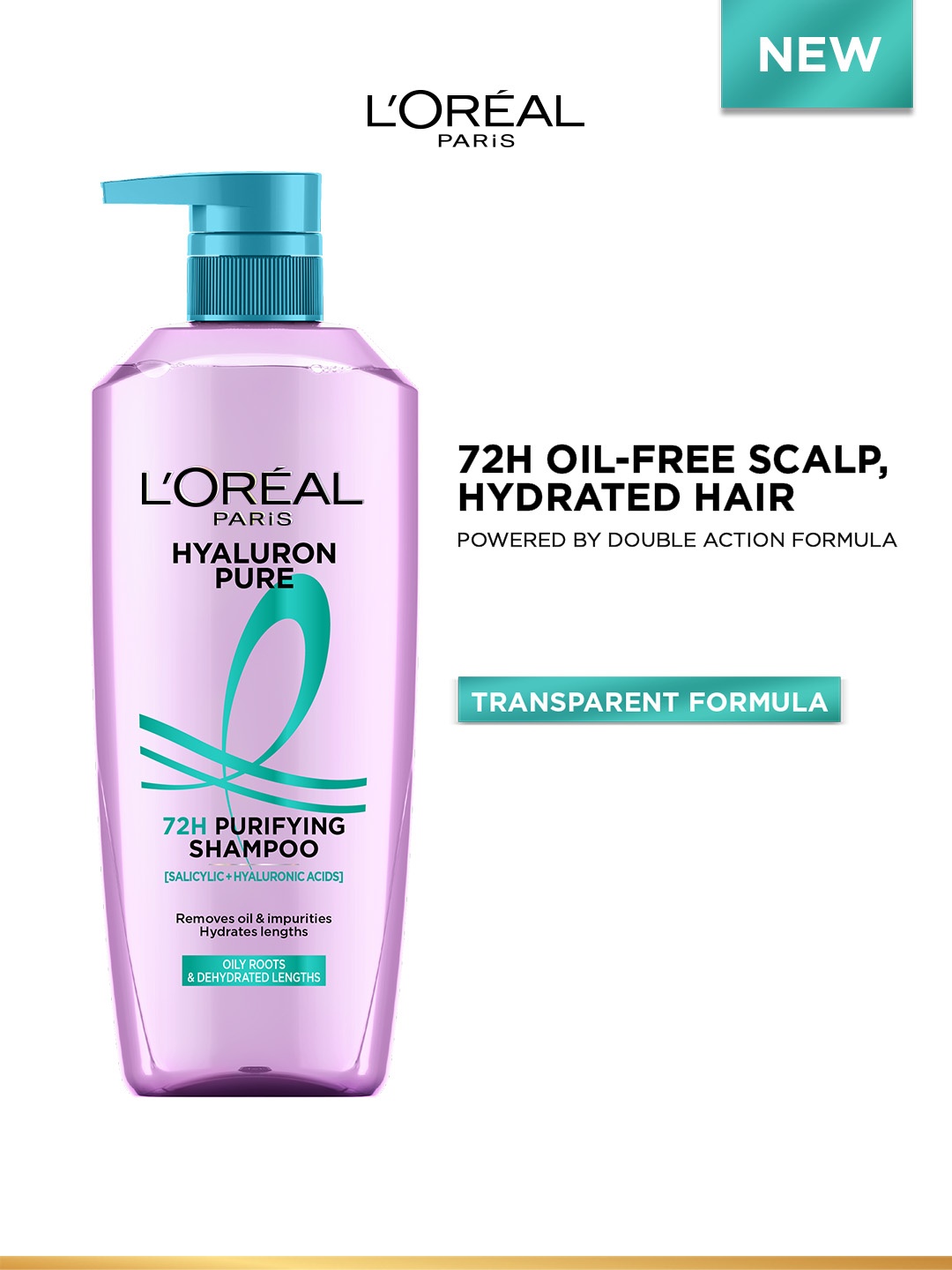 

LOreal Paris Hyaluron Pure 72H Purifying Shampoo for Oily Scalp - Dry Hair - 800ml, Lavender