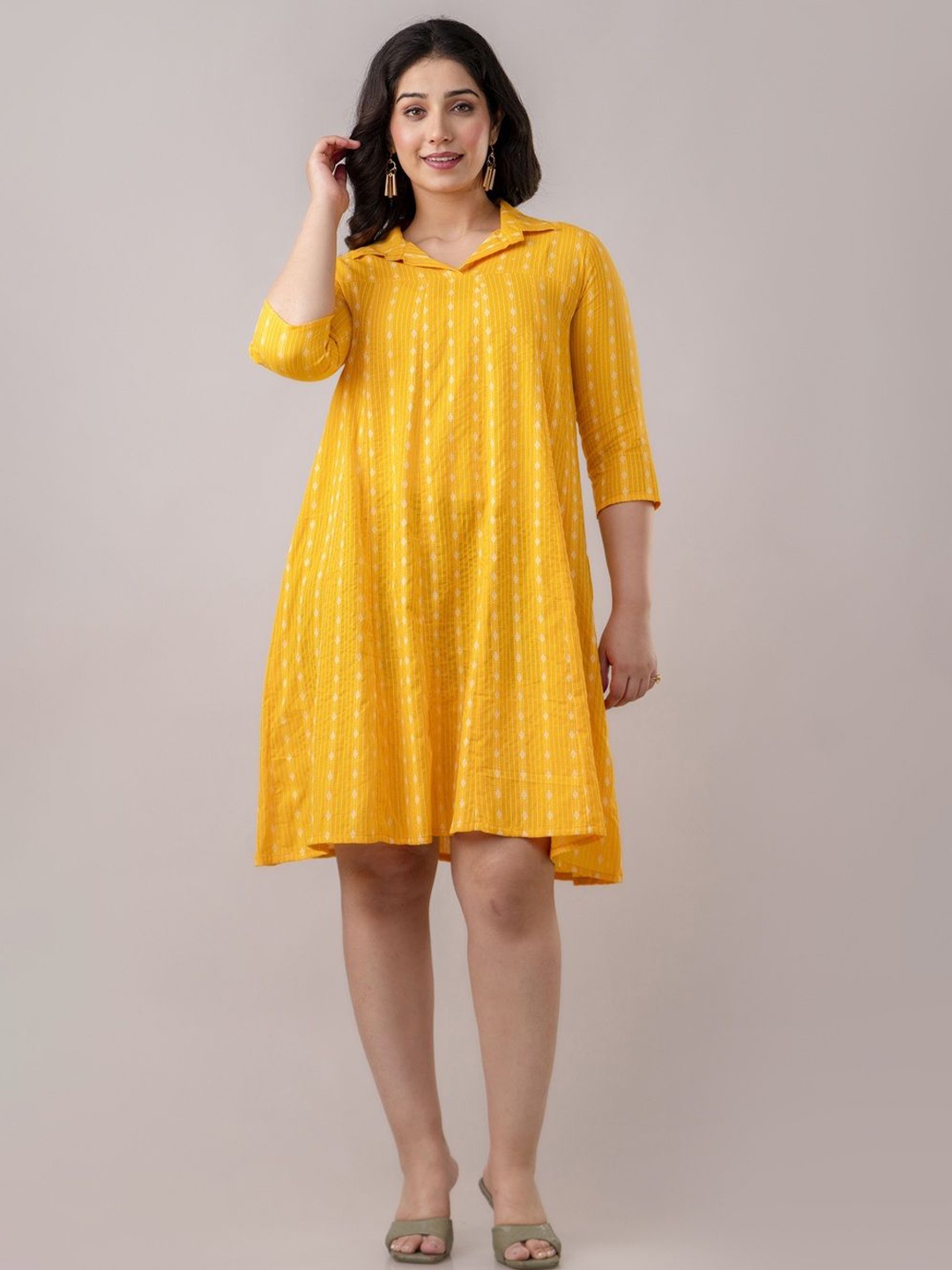 

Demirner Women Cotton Fit & Flare Dress, Yellow