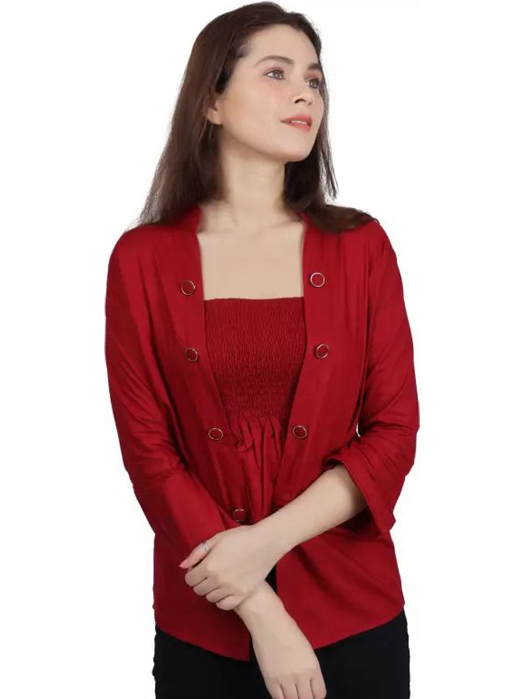 

SNIFFY Mandarin Collar Top, Maroon