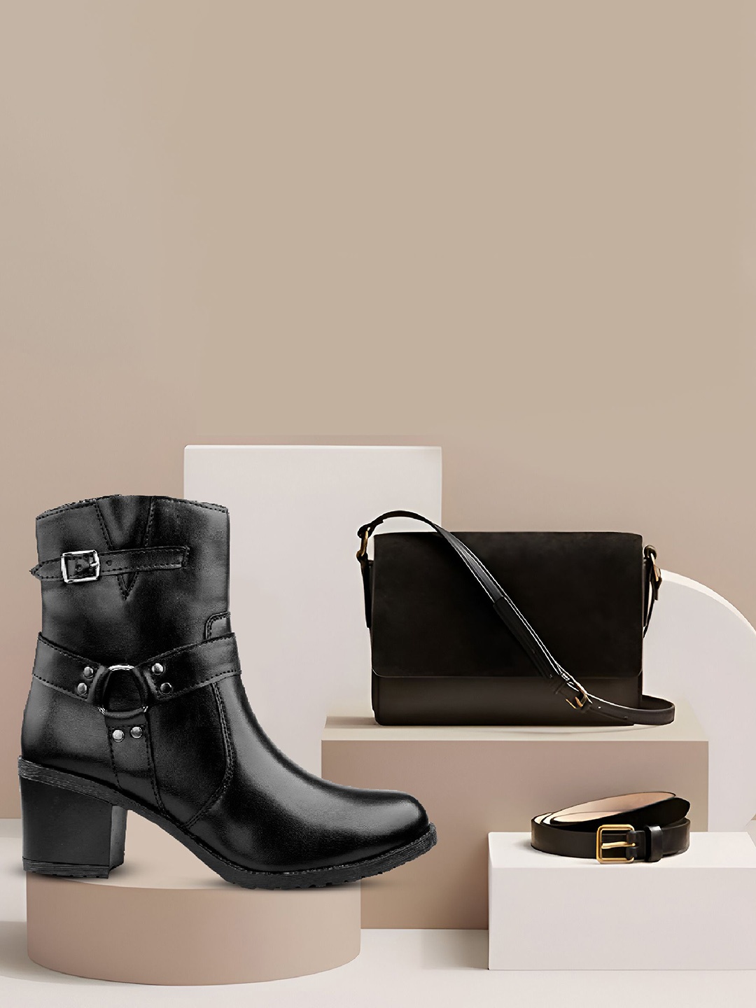 

Bxxy Women Classic High Ankle Zipper Boots with Ring Design, Black