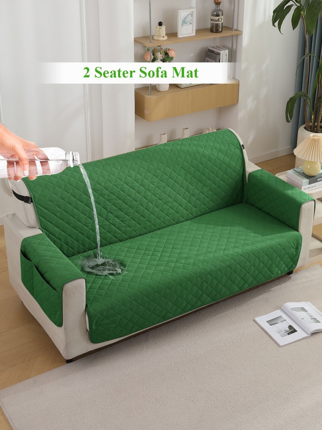 

HOKIPO Green 2 Seater Sofa Cover With Arms