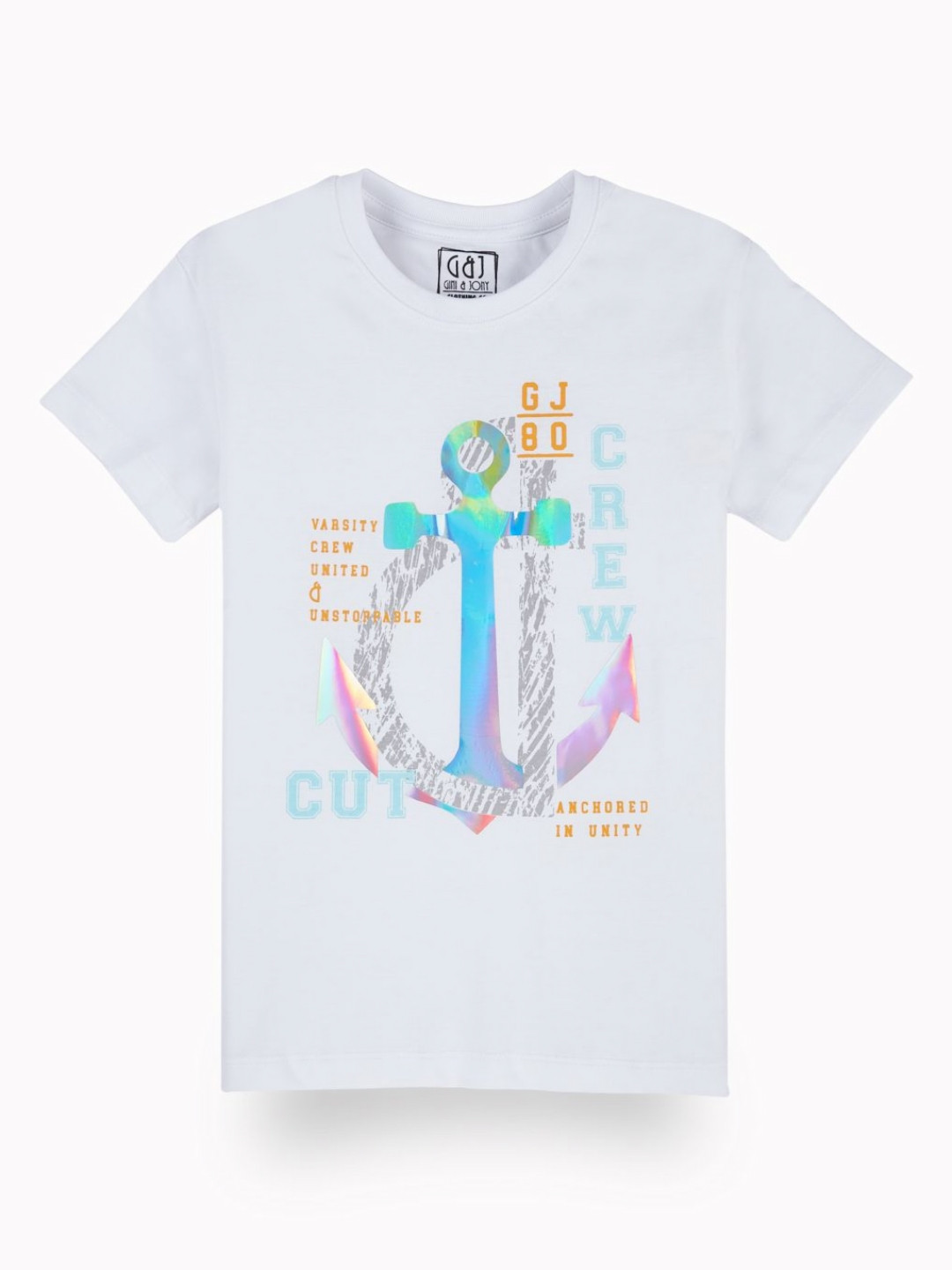 

Gini and Jony Boys Graphic Printed Round Neck Cotton T-shirt, White