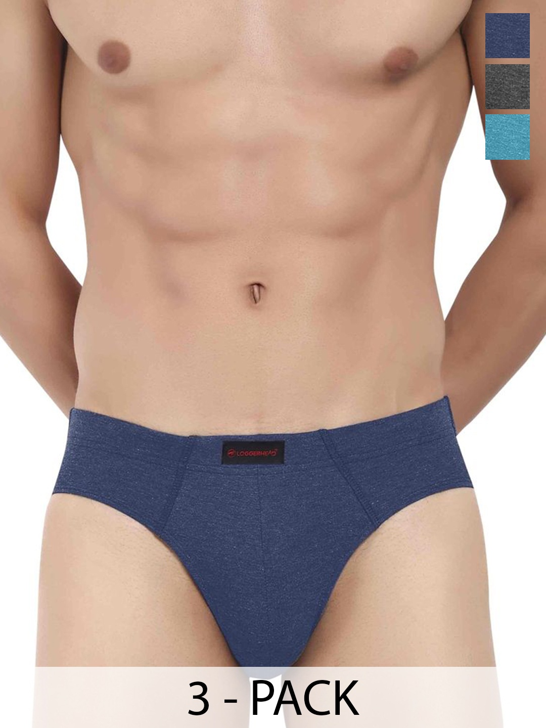 

LOGGERHEAD Pack Of 3 Cotton Hipster Briefs LHCB001-ANTHRA-AQUA-NAVY BLUE