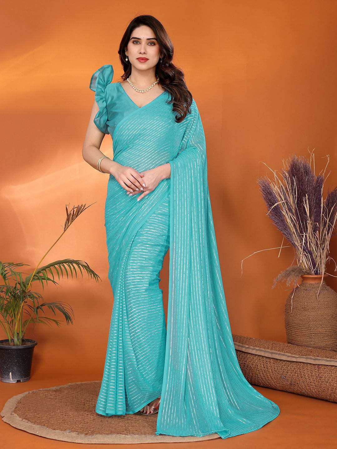 

Moda Rapido Embellished Poly Georgette Saree, Blue