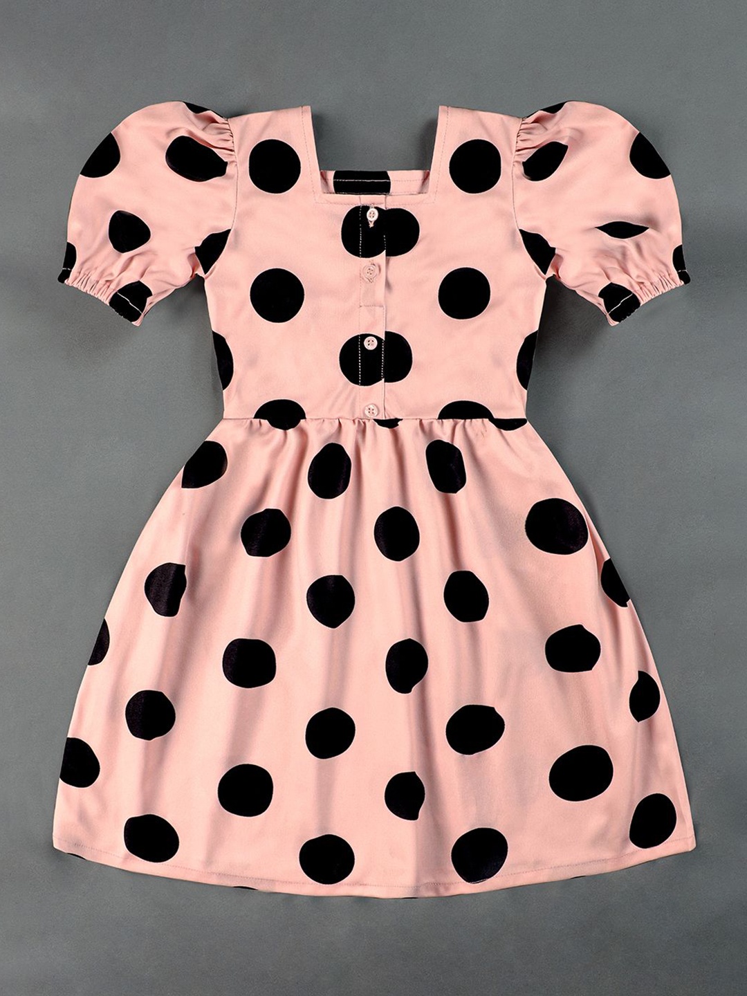 

YK Polka Dot Print Puff Sleeve Fit & Flare Dress, Peach