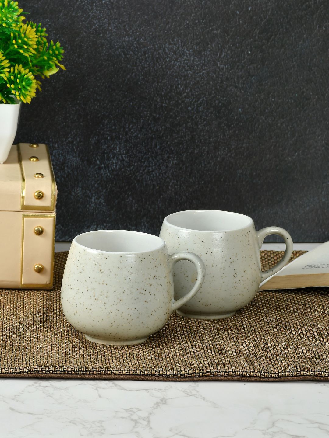 

CLIO'S HERITAGE STORE Grey 2 Pieces Printed Ceramic Glossy Cups 300 ml Each