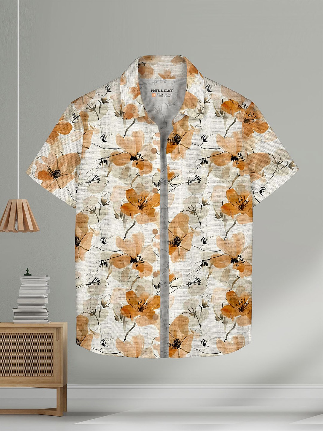 

HELLCAT Boys Spread Collar Floral Printed Cotton Casual Shirt, Orange