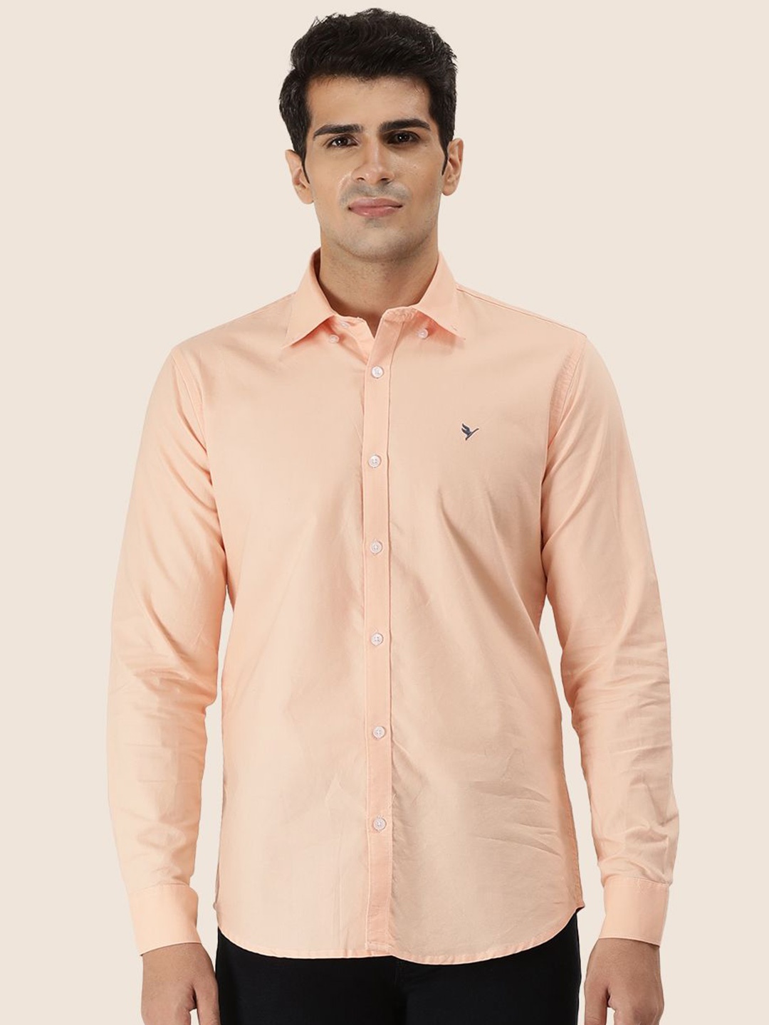 

AMSWAN Men Button-Down Collar Solid Cotton Casual Shirt, Peach