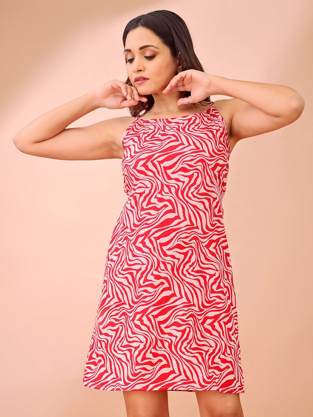 

DressBerry Women Printed Shoulder Straps A-Line Dress, Red