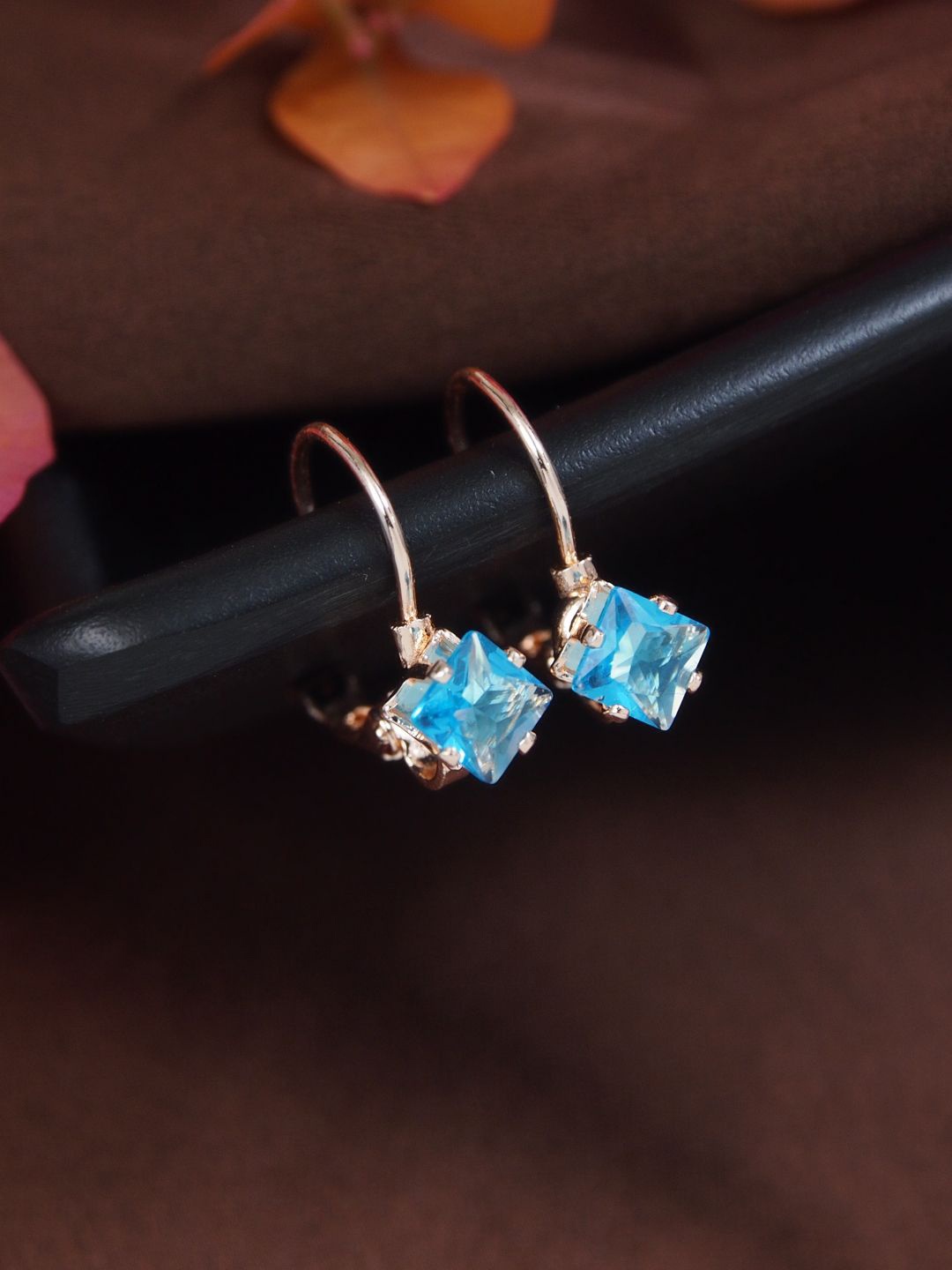 

I Jewels Rose Gold-Plated Artificial Stones Studded Square Shaped Drop Earrings