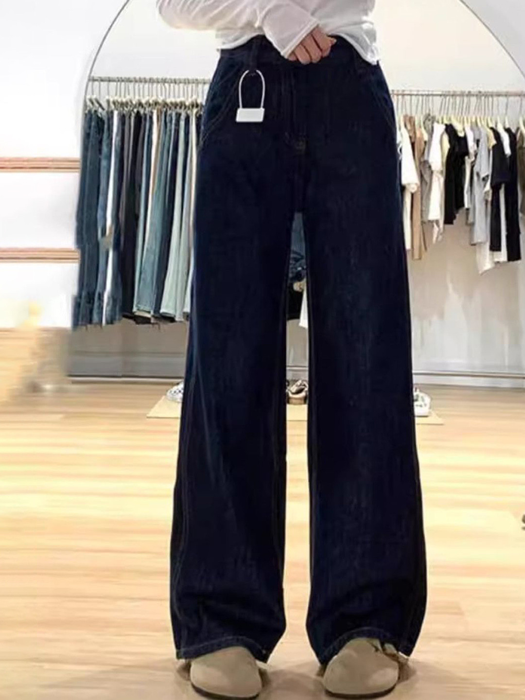 

StyleCast Women Cotton Wide Leg Jeans, Navy blue