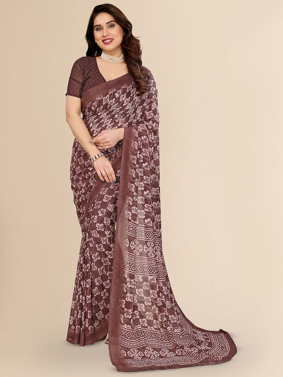 

Moda Rapido Floral Poly Georgette Saree, Maroon