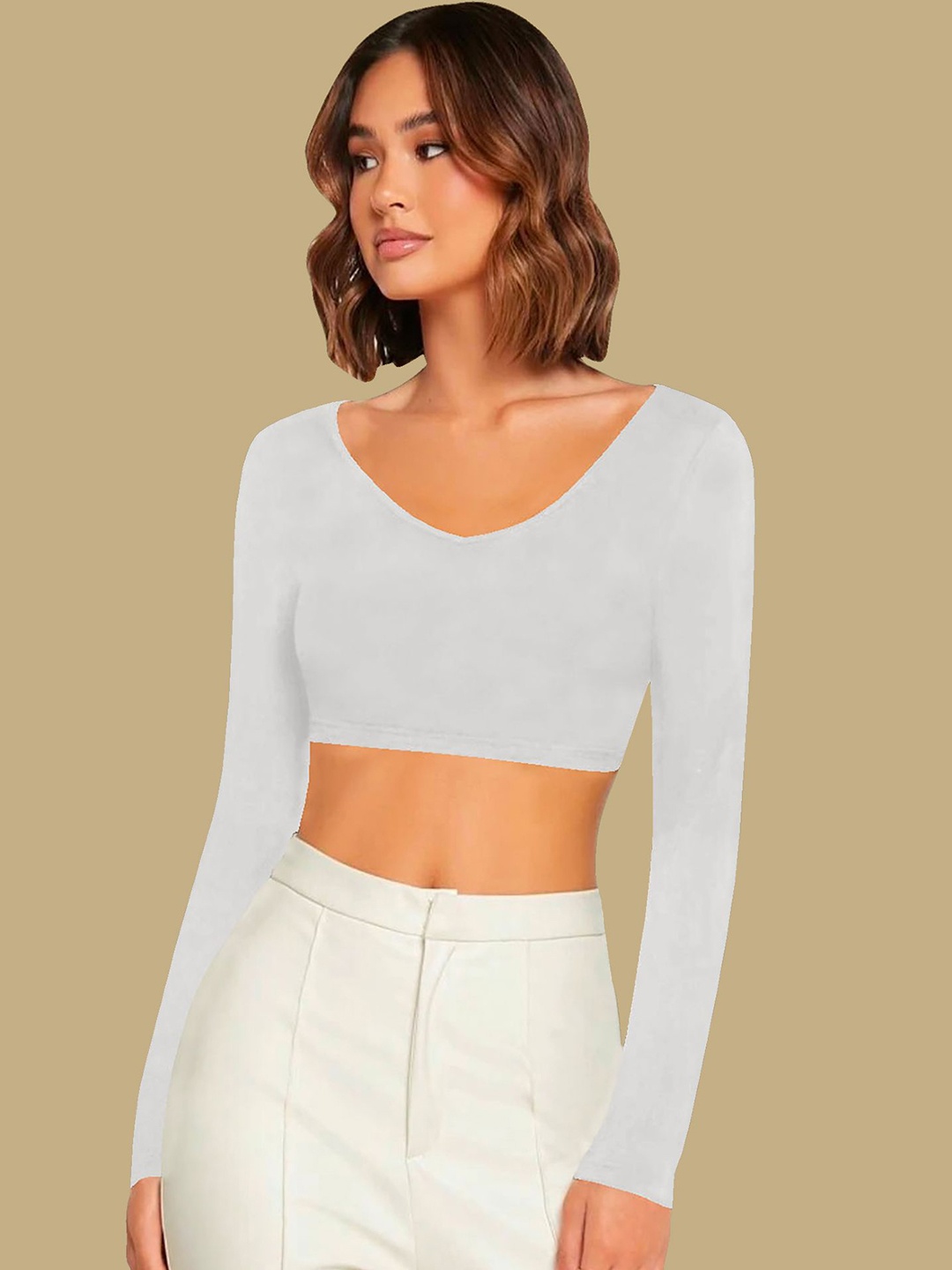 

Dream Beauty Fashion Women Solid V-Neck Top, White