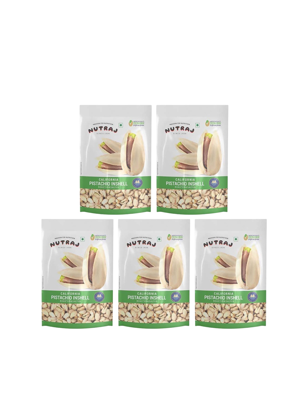 

Nutraj Set Of 5 California Roasted Salted Pistachios - 200g Each, White