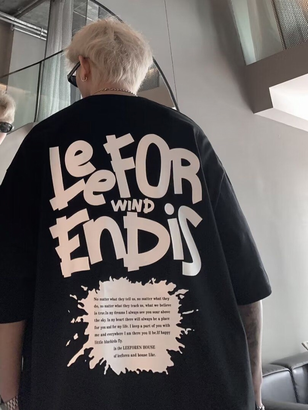 

HERE&NOW Men Typography Printed Round Neck Cotton Oversized T-shirt, Black