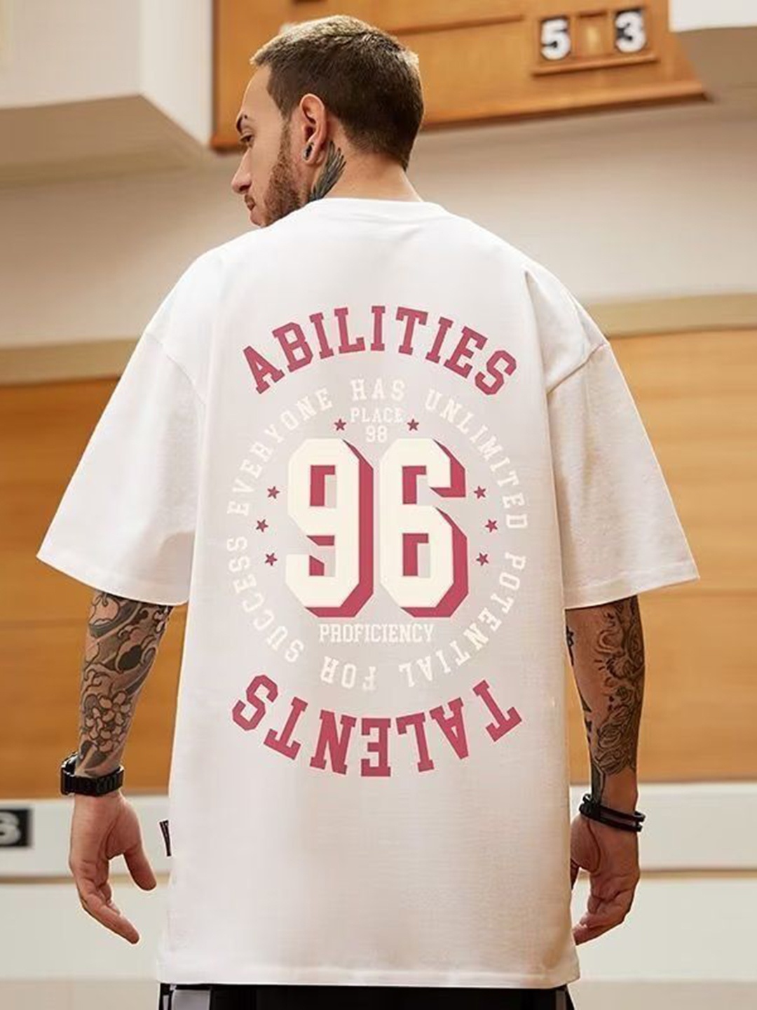

HERE&NOW Men Typography Printed Round Neck Cotton Oversized T-shirt, White