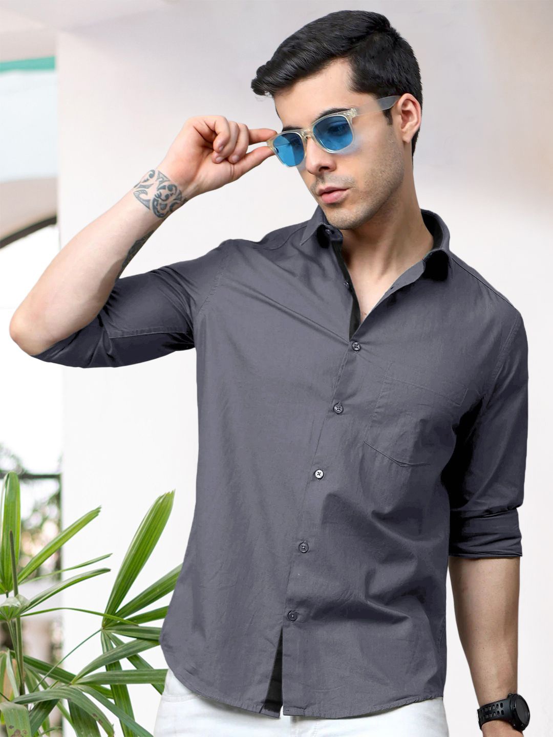 

Moda Rapido Men Standard Fit Spread Collar Solid Cotton Casual Shirt, Grey