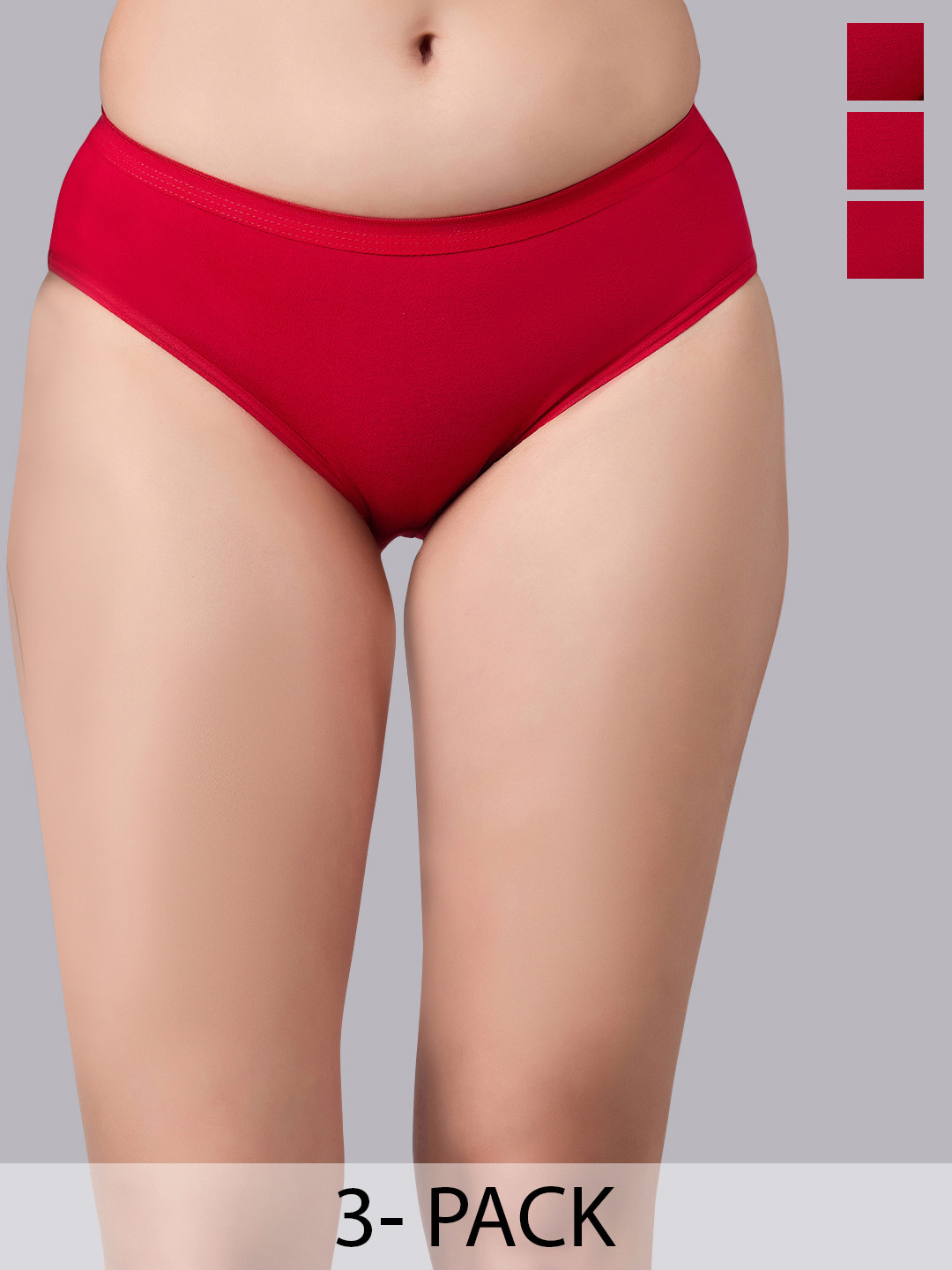 

SIMOH Women Pack Of 3 Mid-Rise Hipster Briefs, Red