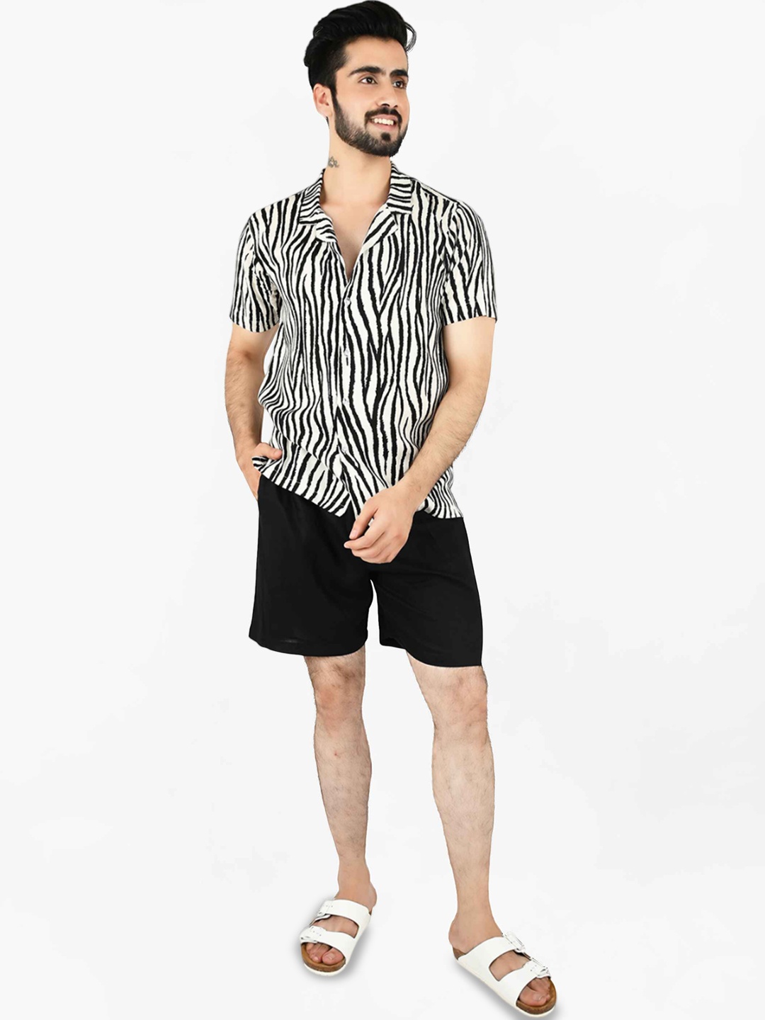 

Blissence Striped Pure Cotton Shirt With Shorts, Black