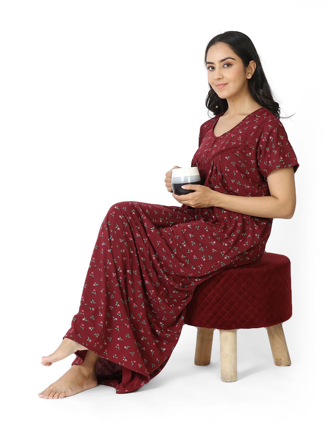 

CHUI MUI Printed Maxi Nightdress, Maroon