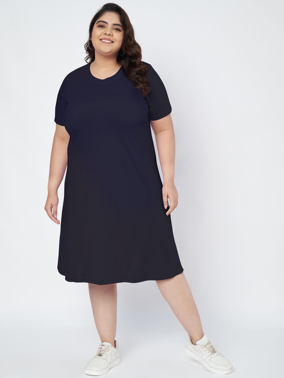 

BRINNS Women Plus Size Cotton T-shirt Dress, Navy blue