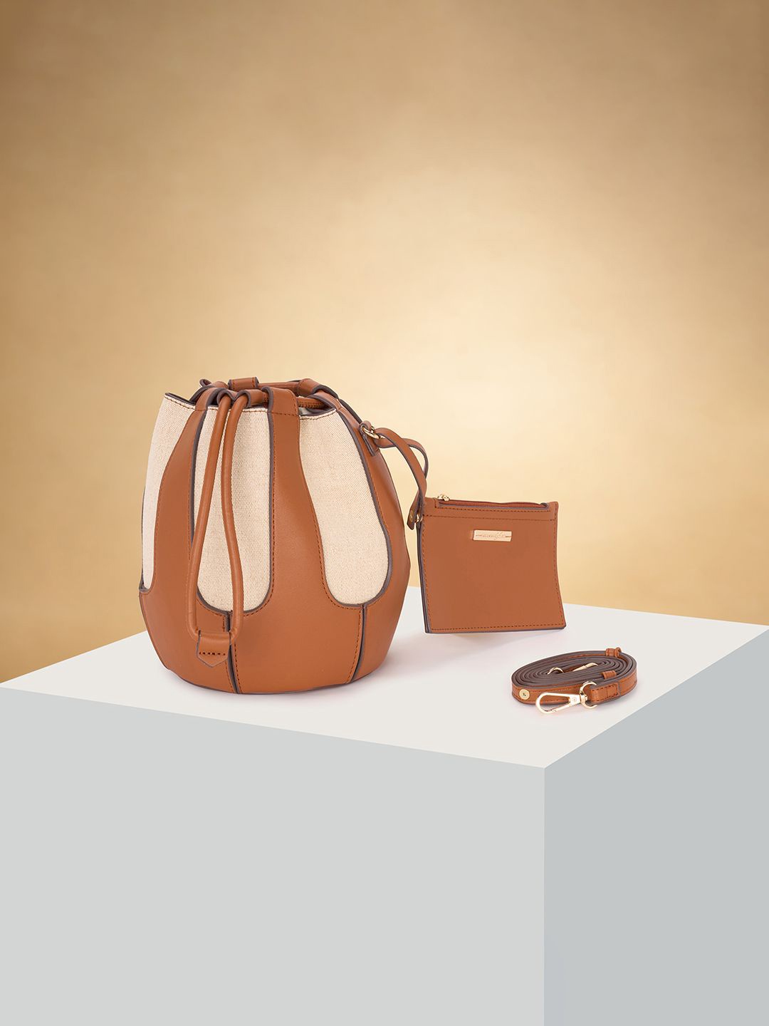 

Forever Glam by Pantaloons Women Colourblocked Bucket Handheld Bag, Brown