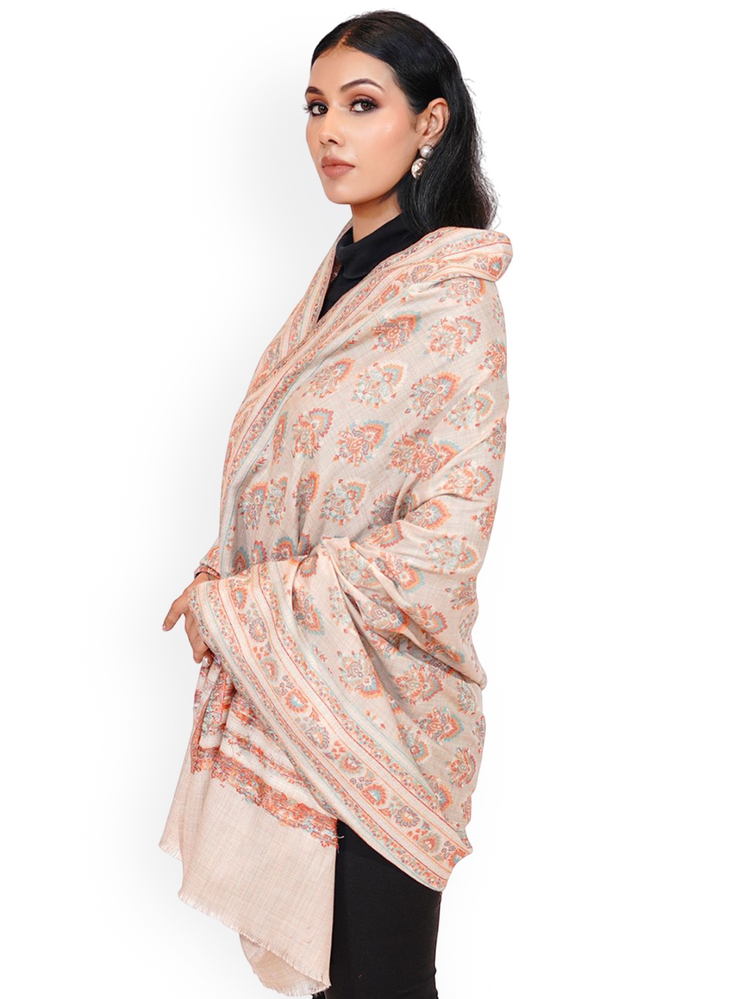 

PASHMAL INDIA PRIVATE LIMITED Ethnic Motifs Woven Design Woollen Shawl, White