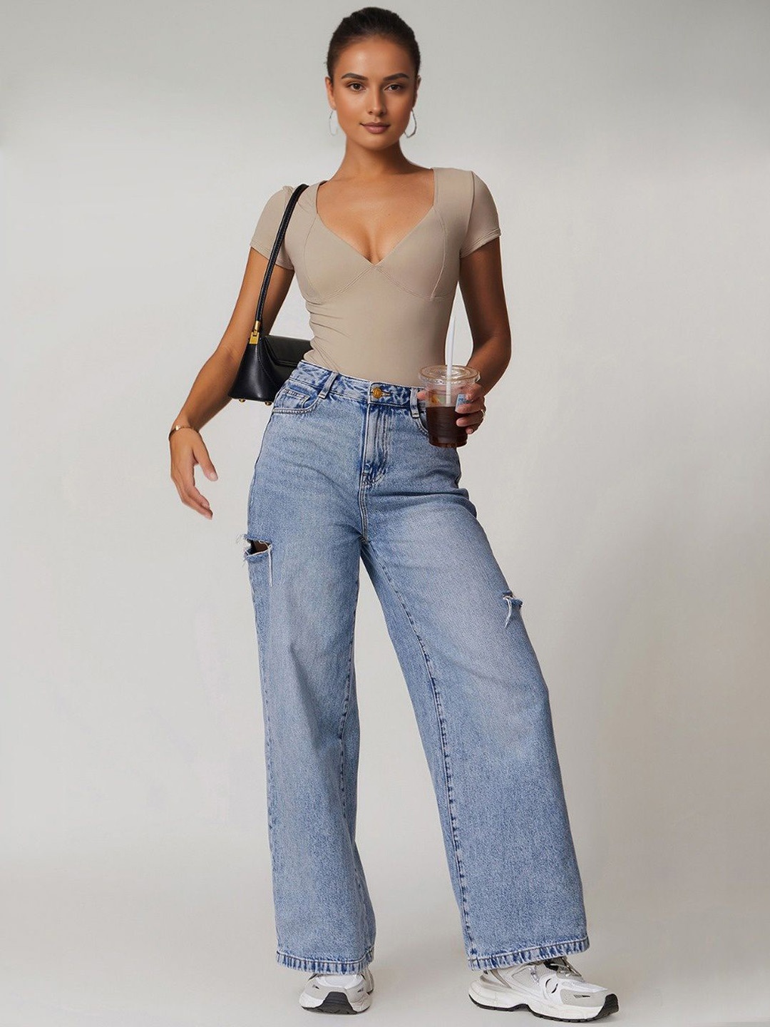 

StyleCast V Neck Short Sleeve Bodysuit, Beige