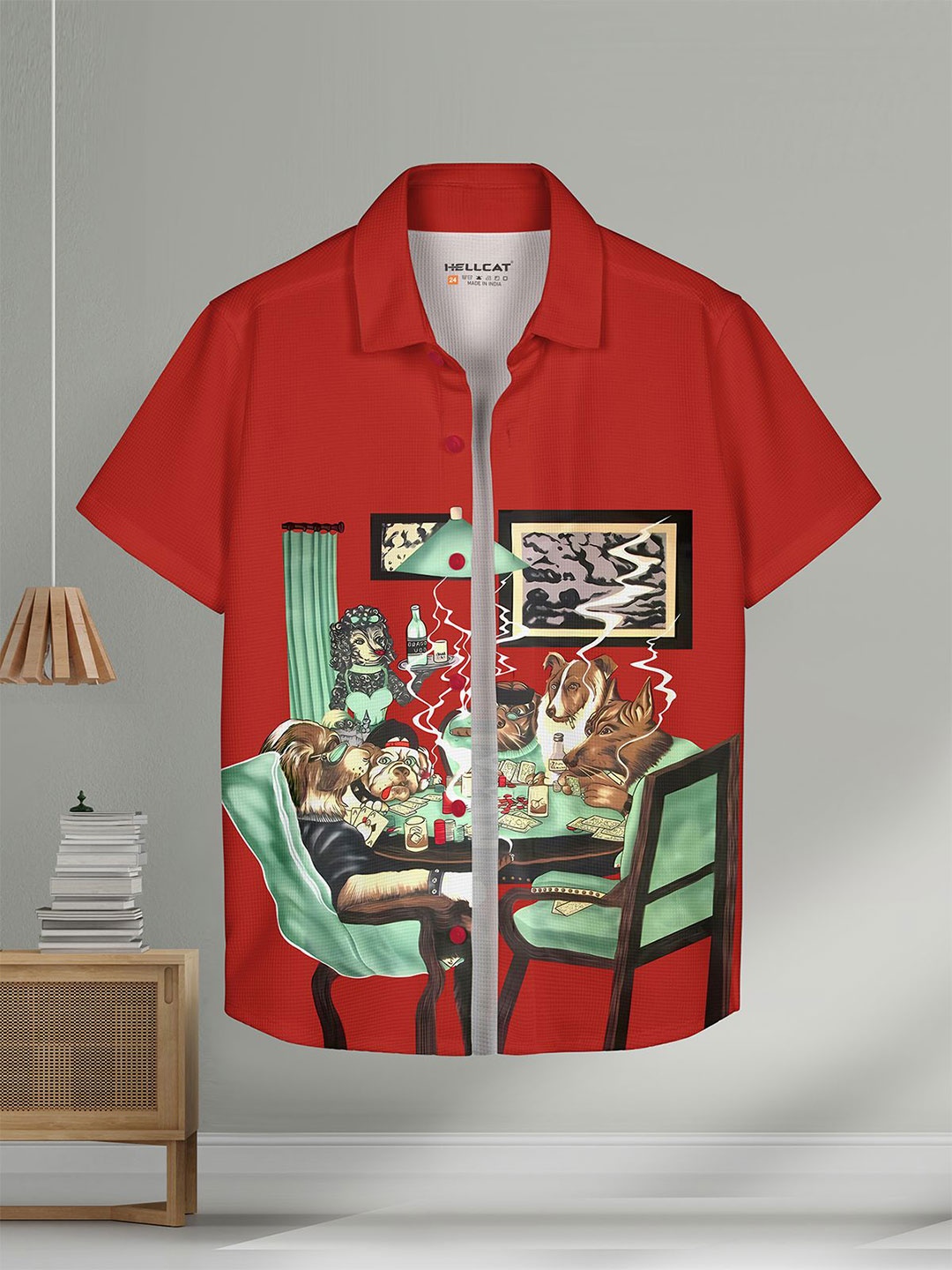 

HELLCAT Boys Spread Collar Graphic Printed Cotton Casual Shirt, Red