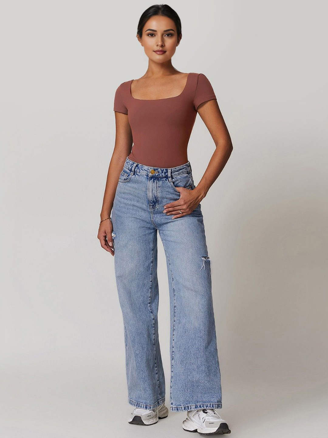 

StyleCast Square Neck Short Sleeve Bodysuit, Burgundy