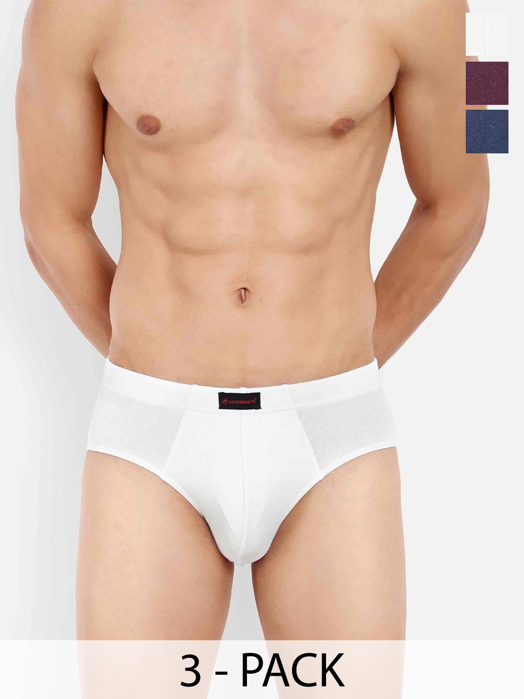 

LOGGERHEAD Men Pack Of 3 Solid Cotton Hipster Briefs, White