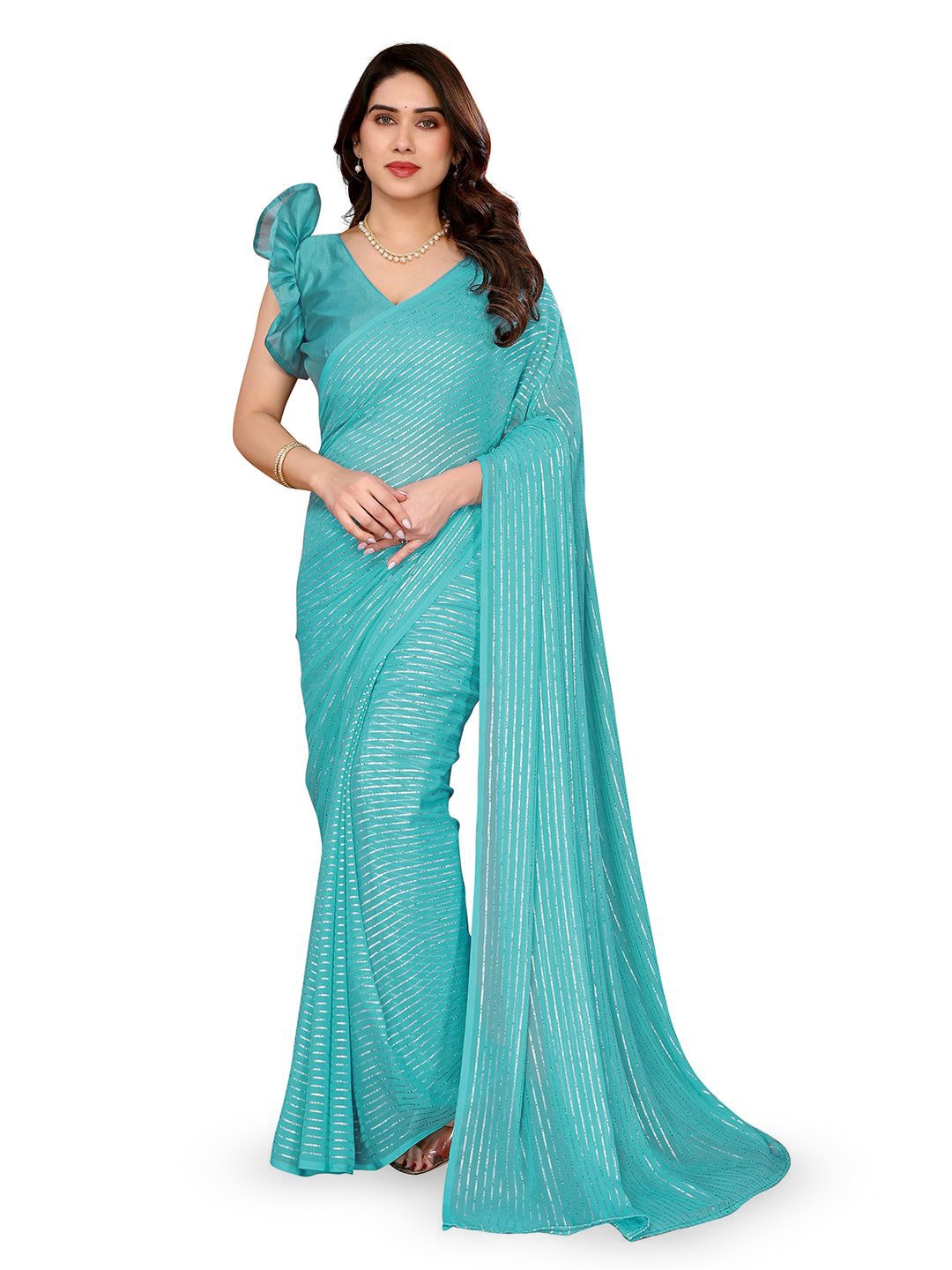 

Moda Rapido Woven Design Zari Poly Georgette Saree, Blue