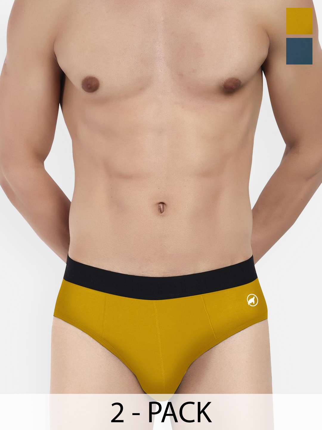 

LOGGERHEAD Pack Of 2 Cotton Mid-Rise Basic Briefs LHMB002-R.Blue-Yellow