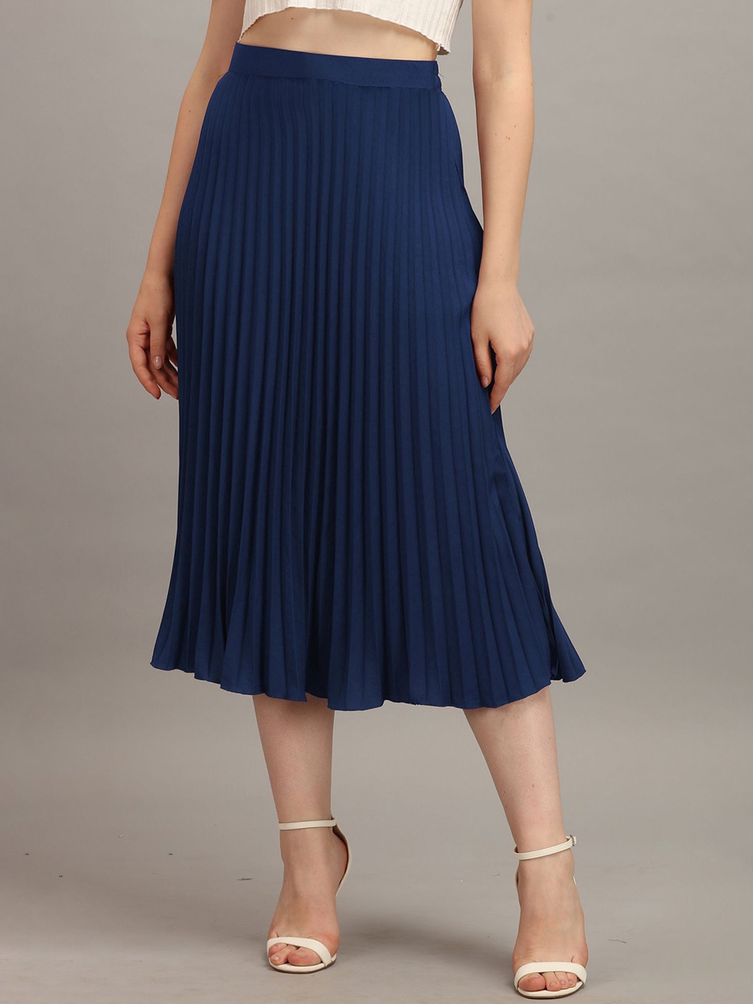 

ZWERLON Pleated A-Line Midi Skirt, Blue