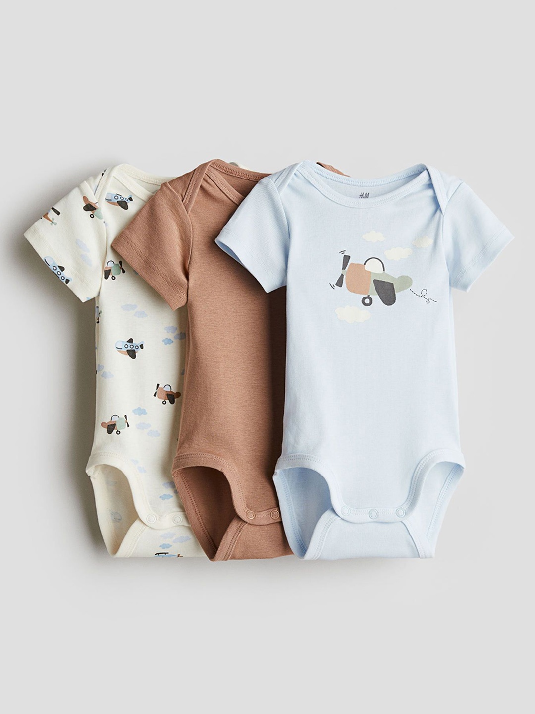 

H&M 3-Pack Cotton Envelope-Neck Bodysuits, Beige