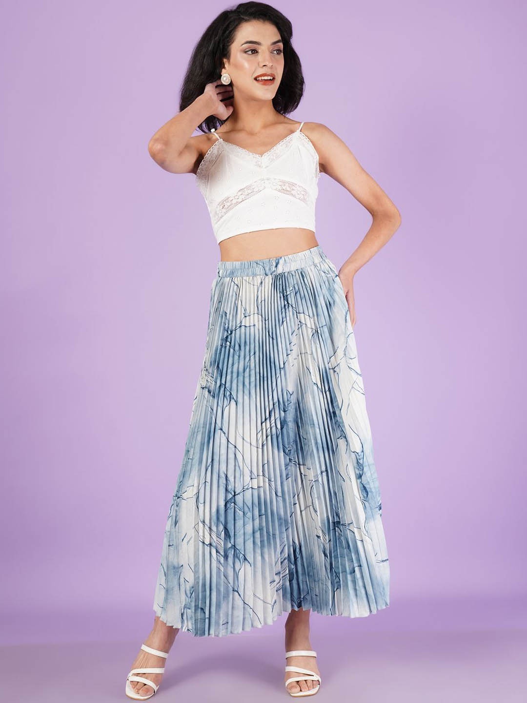 

ZWERLON Printed Pleated A-Line Maxi Skirt, Grey