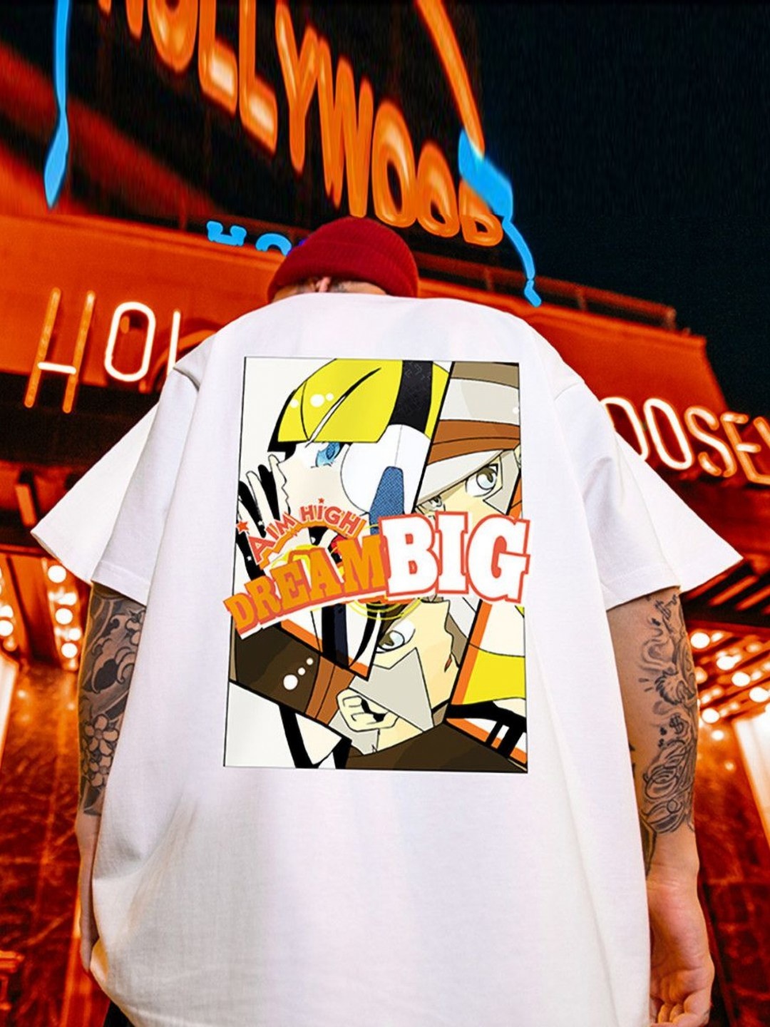 

HERE&NOW Men Graphic Printed Round Neck Oversized T-shirt, White